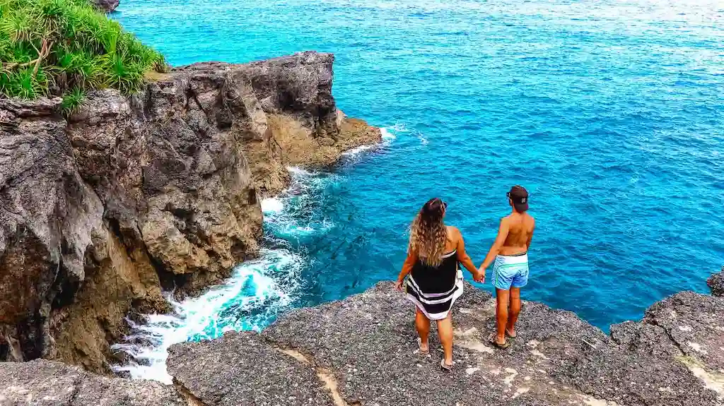 The Blue Lagoon in Nusa Lembongan, Bali, with clear turquoise water