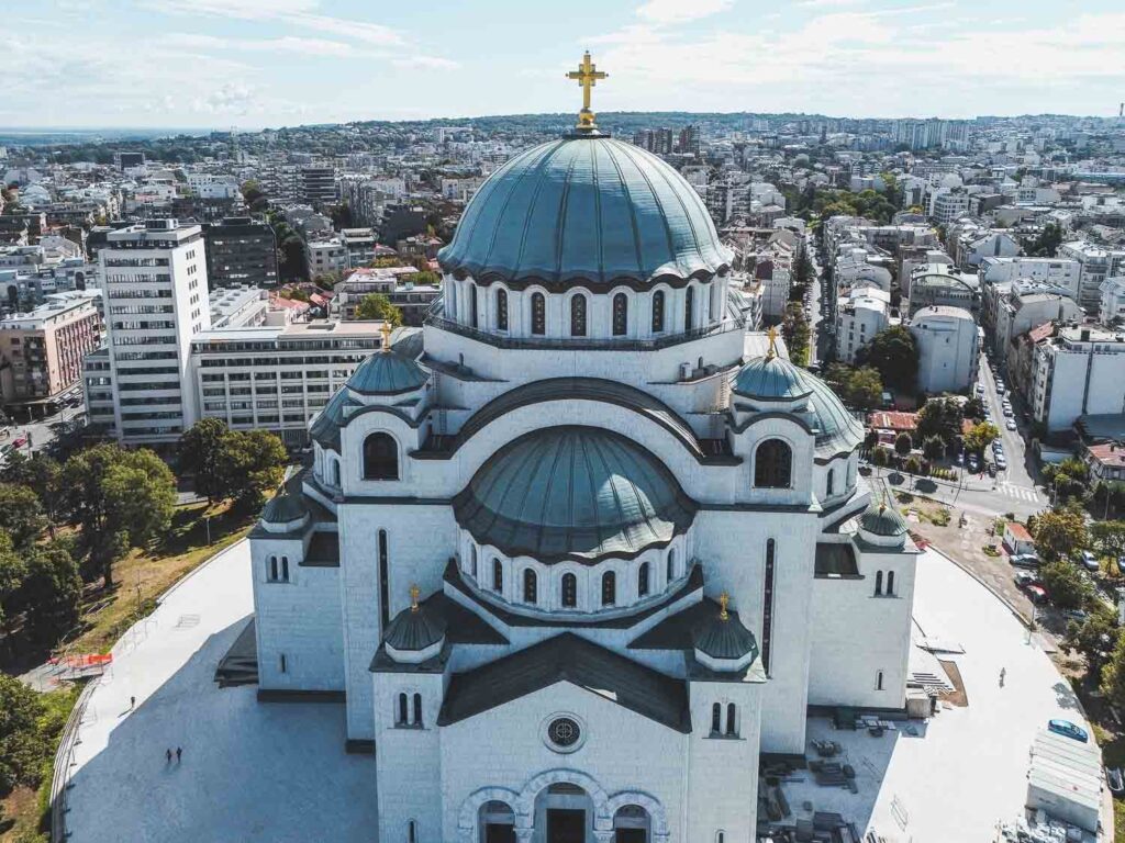 Drone shot of Belgrade Cathedral