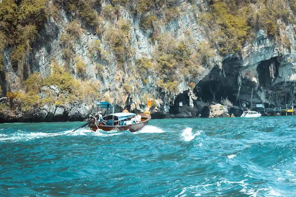 Exploring Phi Phi Island on a long tail boat in Thailand