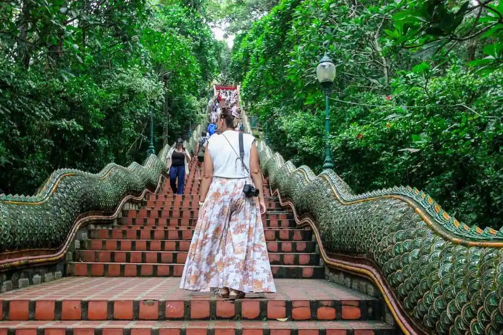Walking to the top f Doi Suthep Temple in Chiang Mai - Snakes stairs