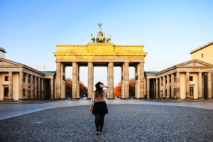 Most instagrammable places in Berlin - Bimba walking towrods Branderbourg Gare