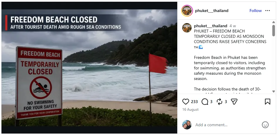Phuket freedom beach closure august 2026