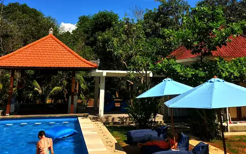 The pool at Castaway hostel in Bali
