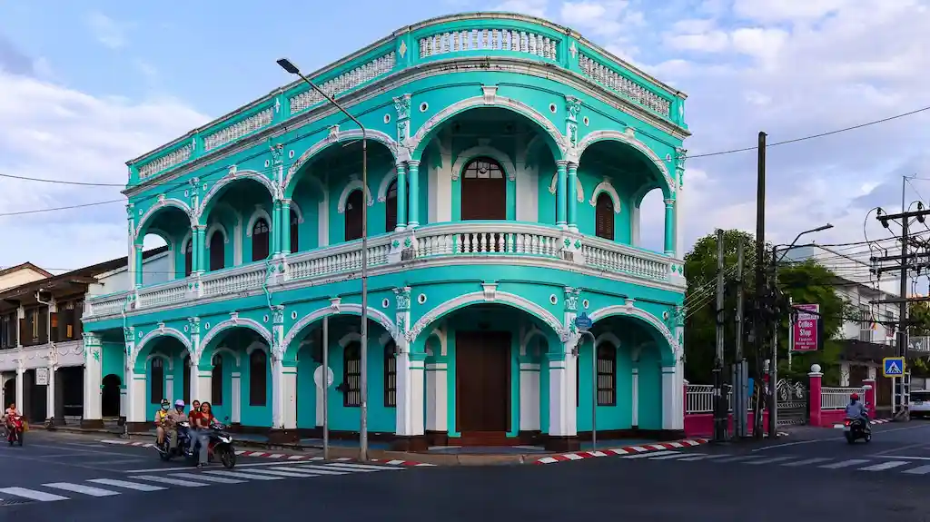 The beautiful central buildings of Phuket. Exploring Phuket old town is free, and is one of the best things backpackers do while exploring Thailand