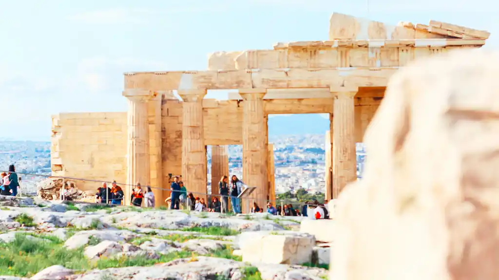 Sunshine in Athens in winter visiting the hilltop of the Acropolis and the famous parthenon