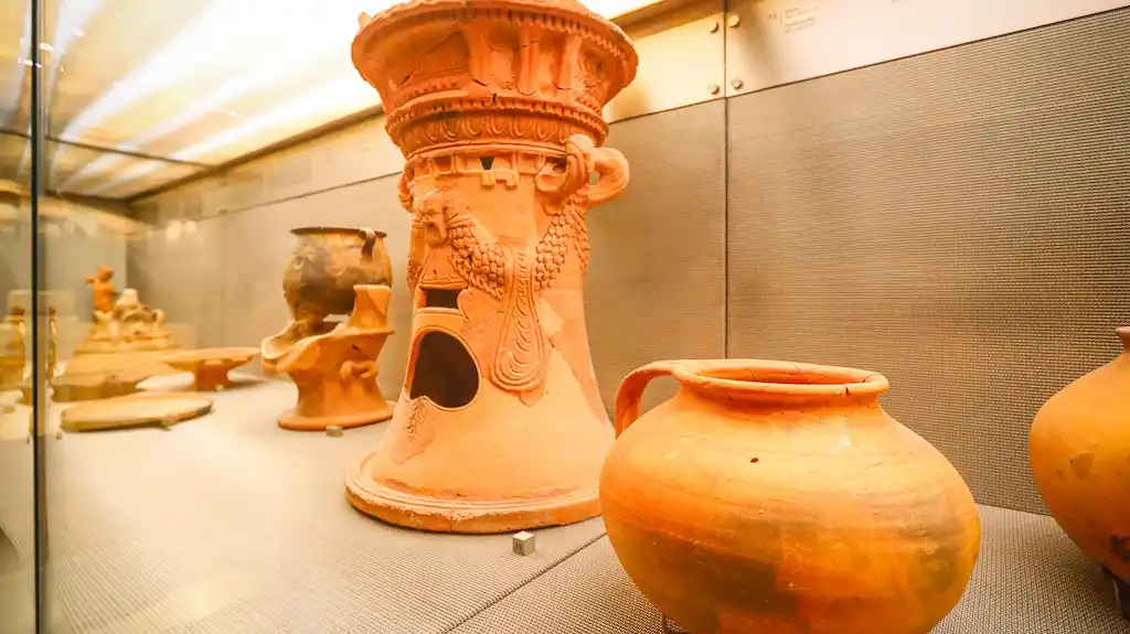 The slope gallery at the Archaeological Acropolis Museum of Athens findings of ancient vase