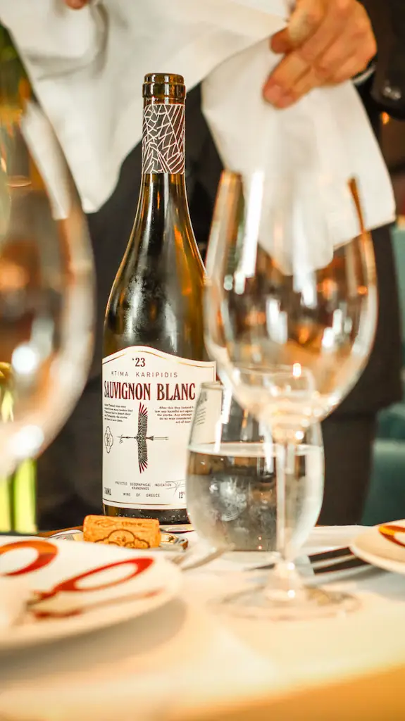 A Fantastic bottle of Sauvignon Blanche at Athenee fine restaurant michelin star in athens