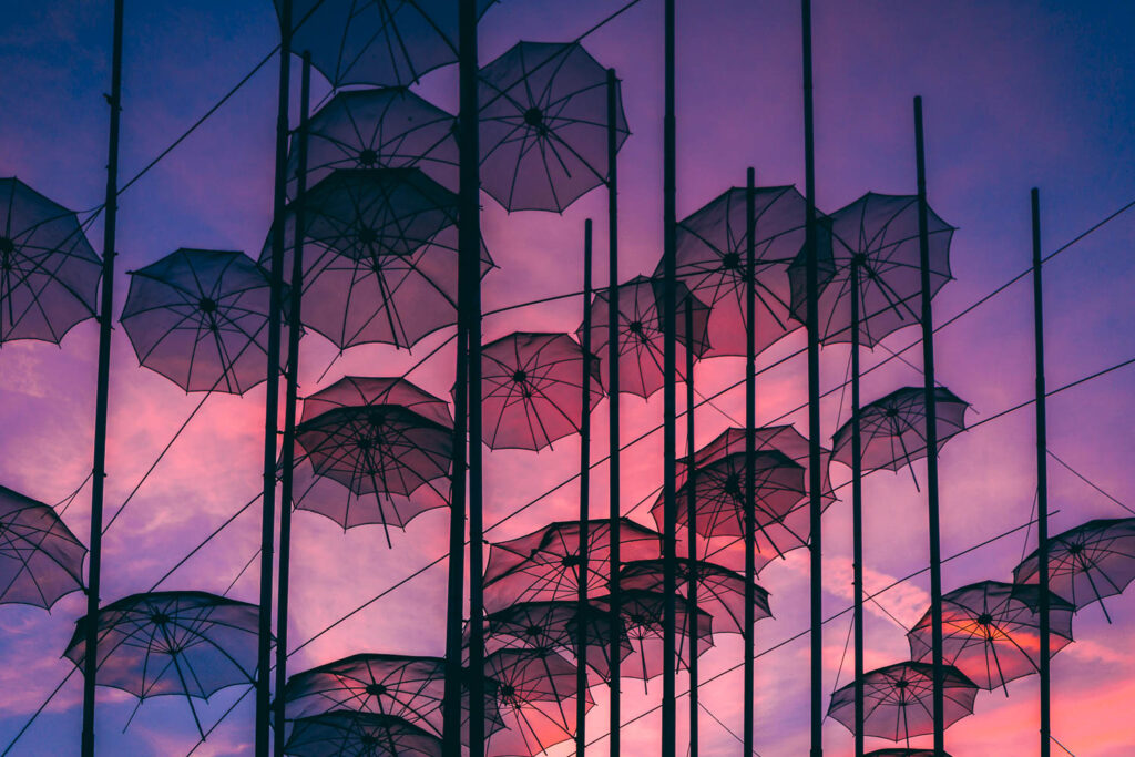 Umbrellas sunset in Thessaloniki