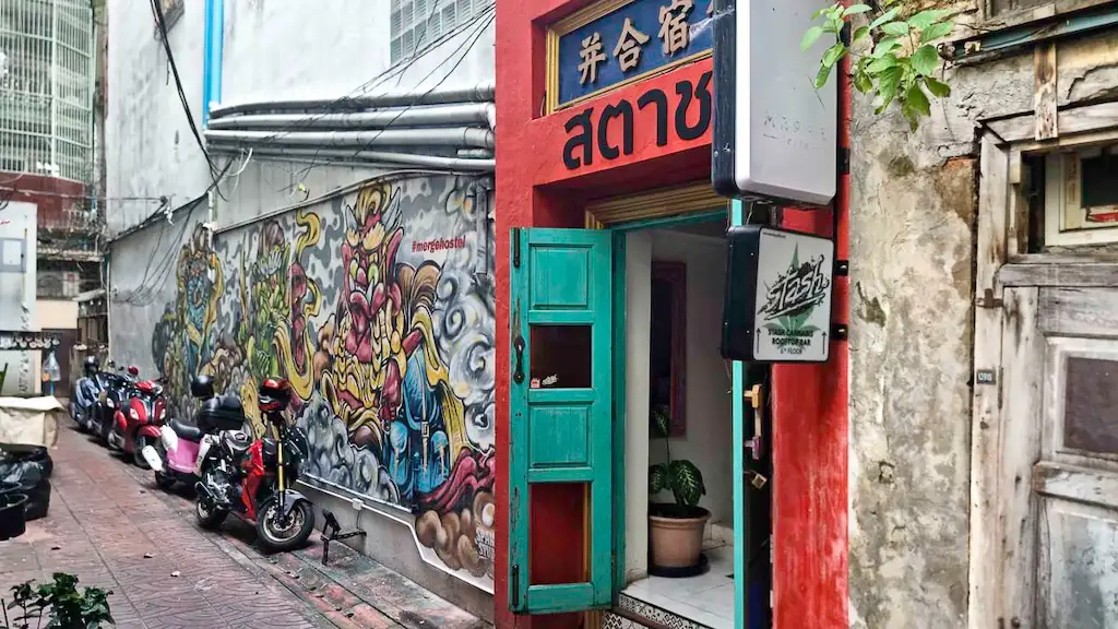 Stash hostel Chinatown Bangkok Stash hostel in Chinatown Bangkok entrance in the narrow alley