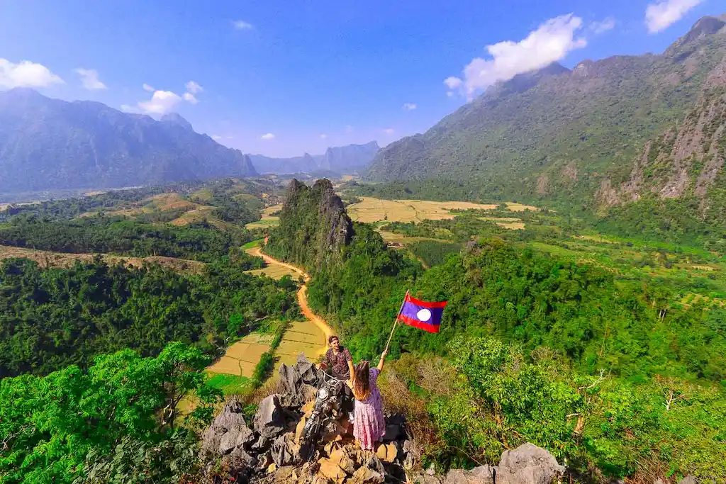 Vang Vieng Nam Xay View Point is the iconic motorcycle instagrammable place in Laos