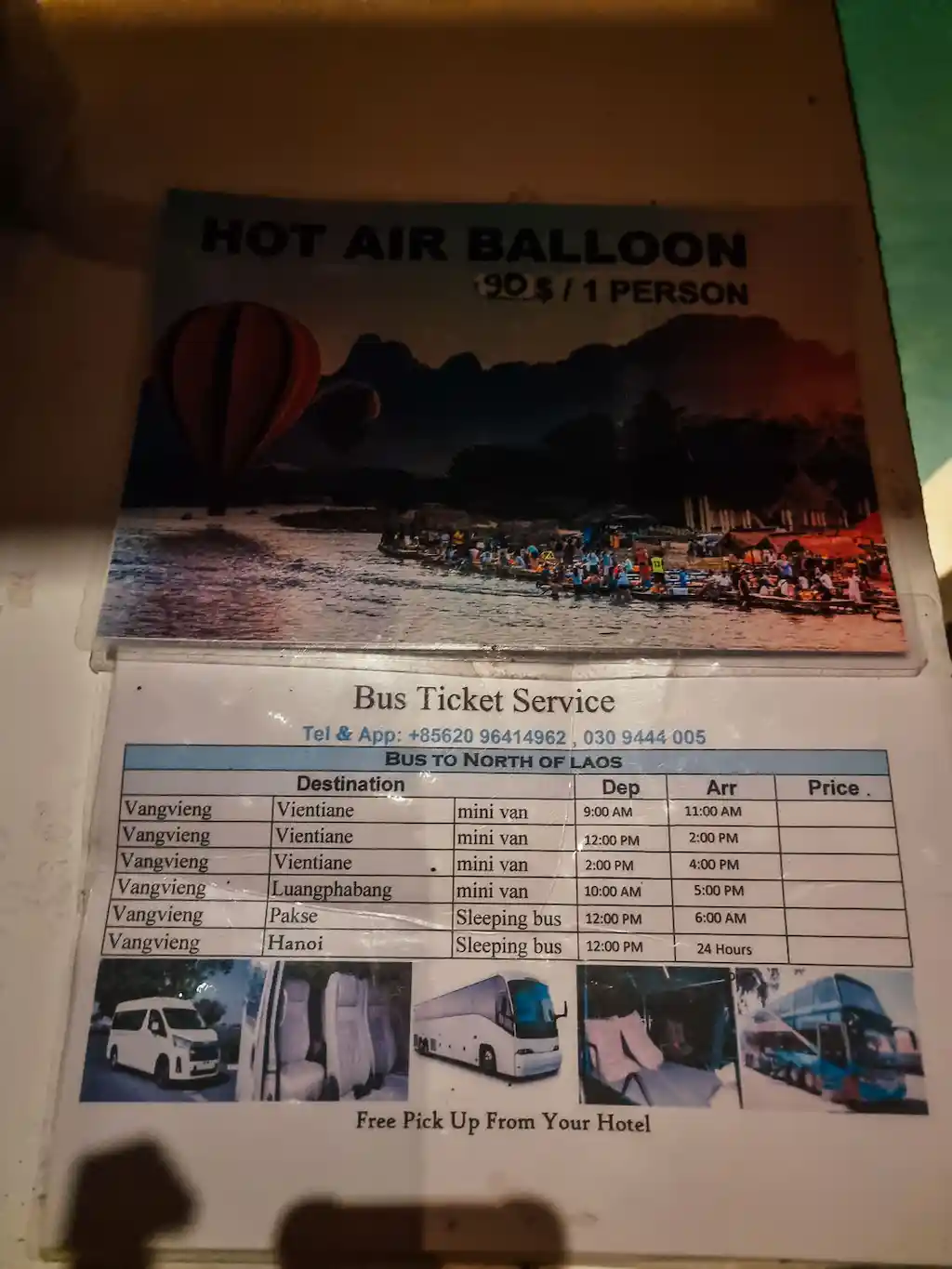 Cost of transportation purchasing on the spot for Laos - Direction Vang Vieng to Vientiane or Luang Prabang