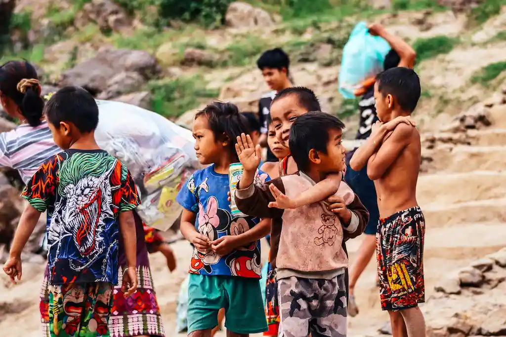 Kids playing on the Mekong - I've shot this photo on one of the stops on the slow boat