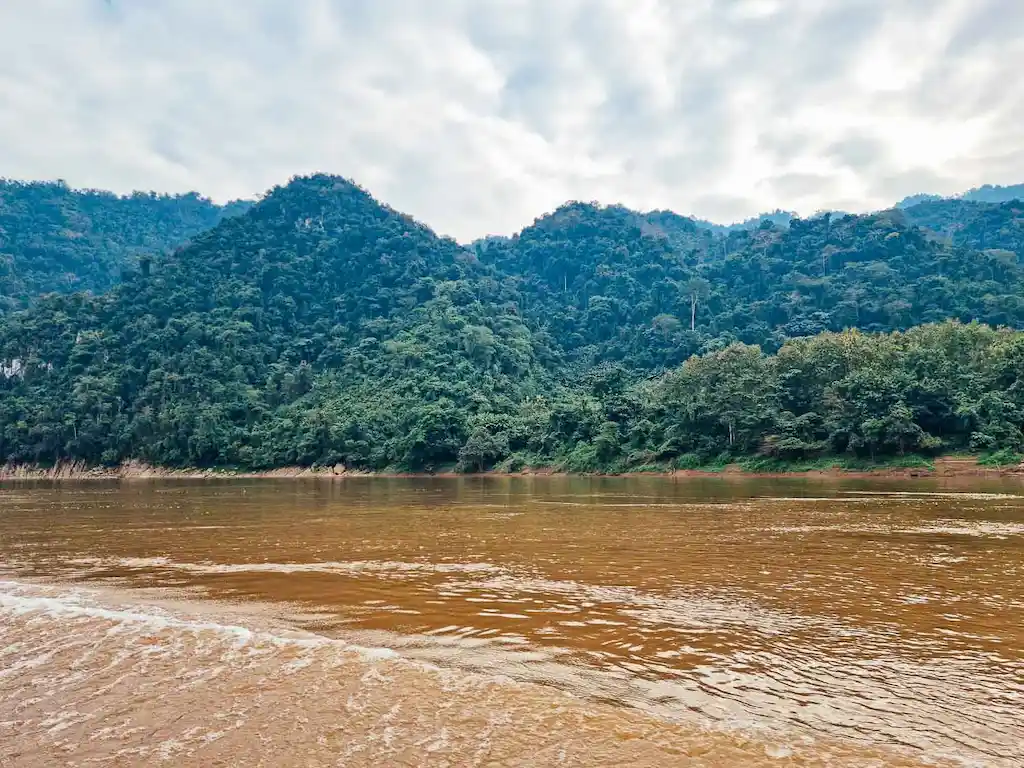 Laos scenery and hills view from the Mekong River