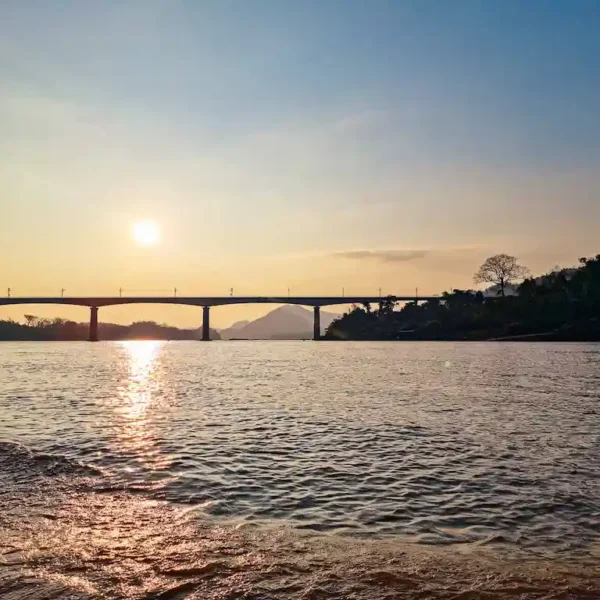 Mekong River Slow Boat in Laos Sunset