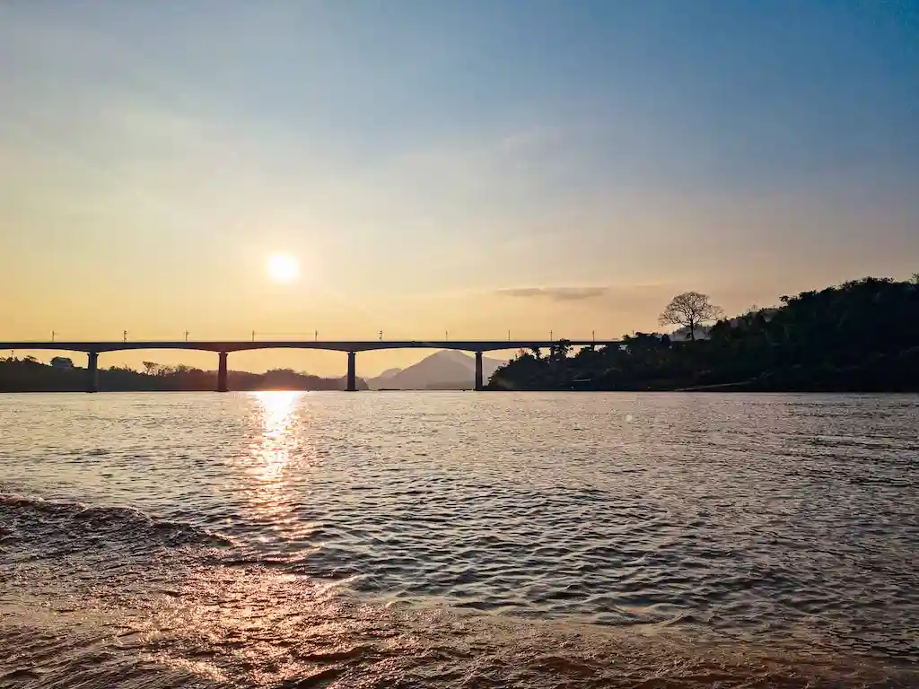 Mekong River Slow Boat in Laos Sunset