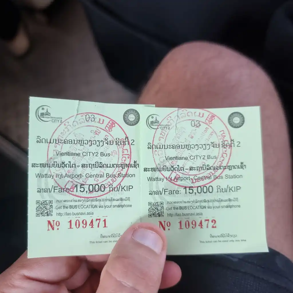 Tickets for the shuttle shared open-roof bus from Vang Vieng train station into town
