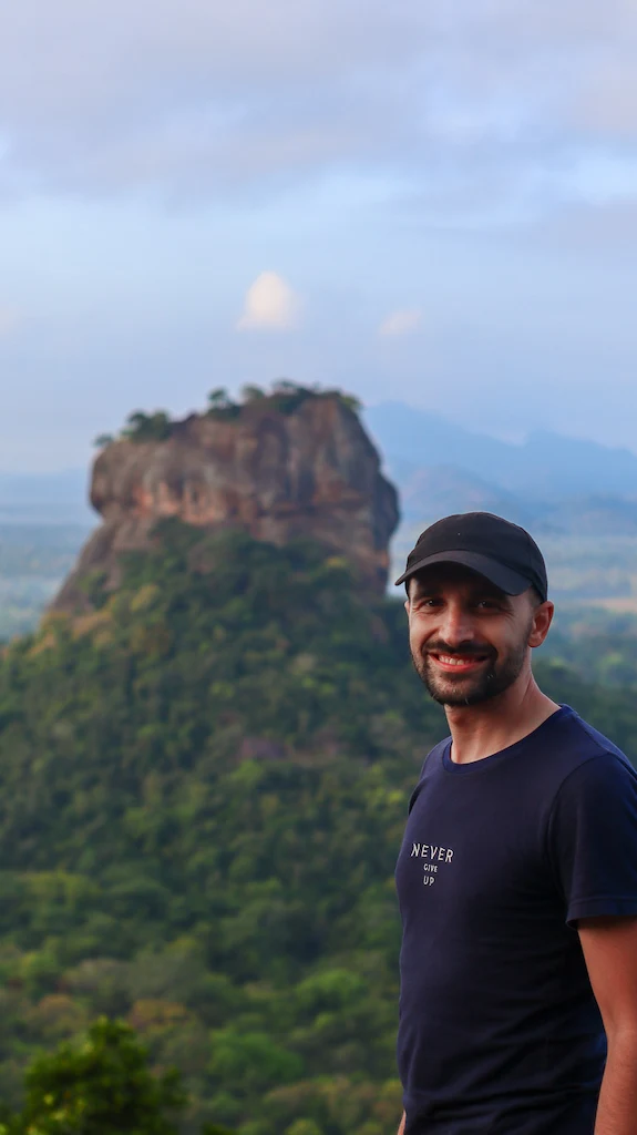 Toti admiring the view of Sigiriya rock at sunrise Toti portrait with Sigiriya Rock in the background