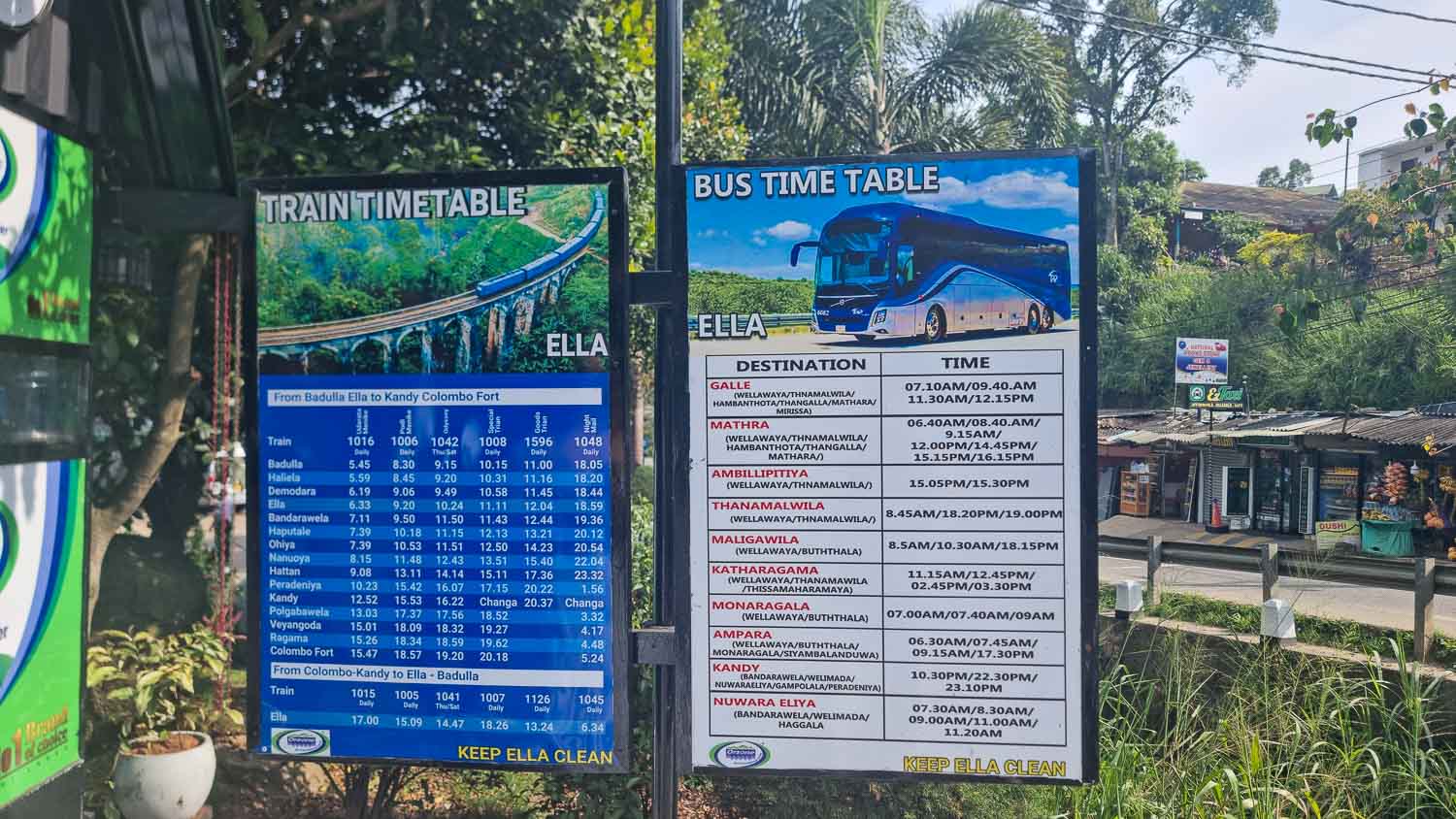 Timetable of buses in Ella at the junction towards the south coast