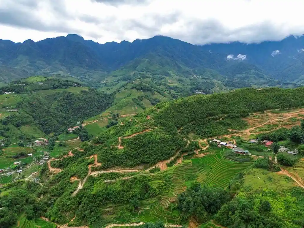 Amazing view in Sapa The ricefields of Sapa and the view of the mountains with the midst