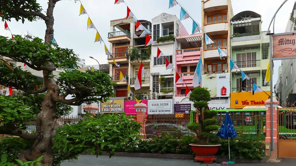 Cute Corner of Saigon Vietnam, with volourful buildings