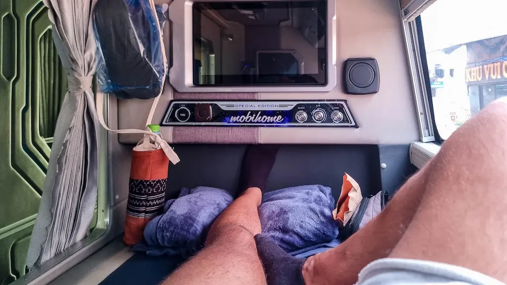 Leg space in Sapa to Hanoi VIP bus There is enough leg space in the VIP sleeper bus in Vietnam