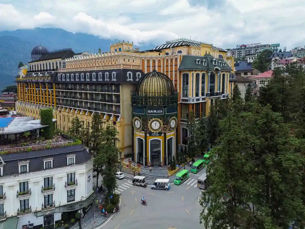 A complete view of the stunning architecture of the Hotel de La Cupole in Sapa centre