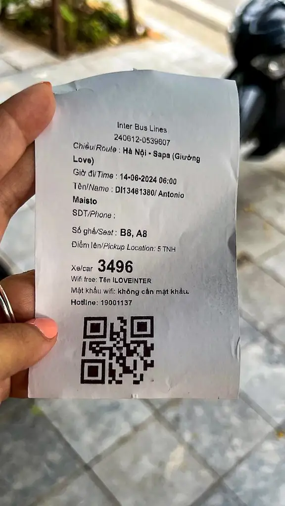 Ticket from Hanoi to Sapa with Interbus lines The ticket from Hanoi to Sa Pa with a sleeper bus