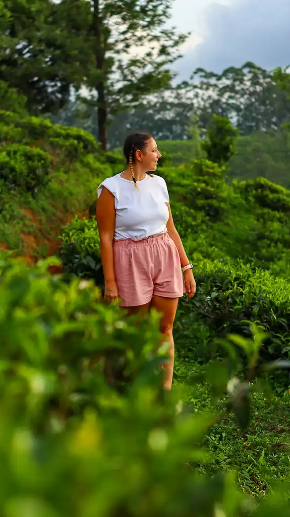 Bimba tea plantation Ella Bimba enjoying the view from the tea fields in a factory in Sri Lanka Ella
