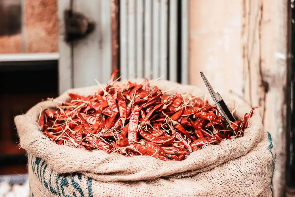 A bag of local spices and spicy in the market of Jaffna, north Sri Lanka