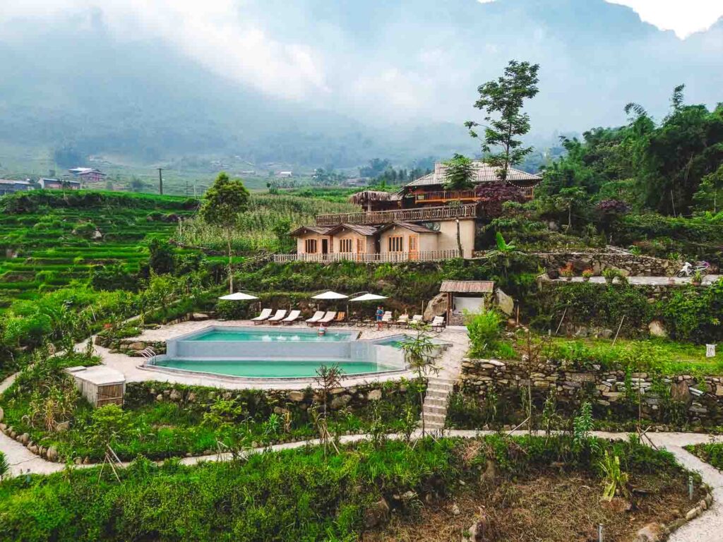 The view of the stunning eco friendly complex of Supan Ecolodge in Sa Pa