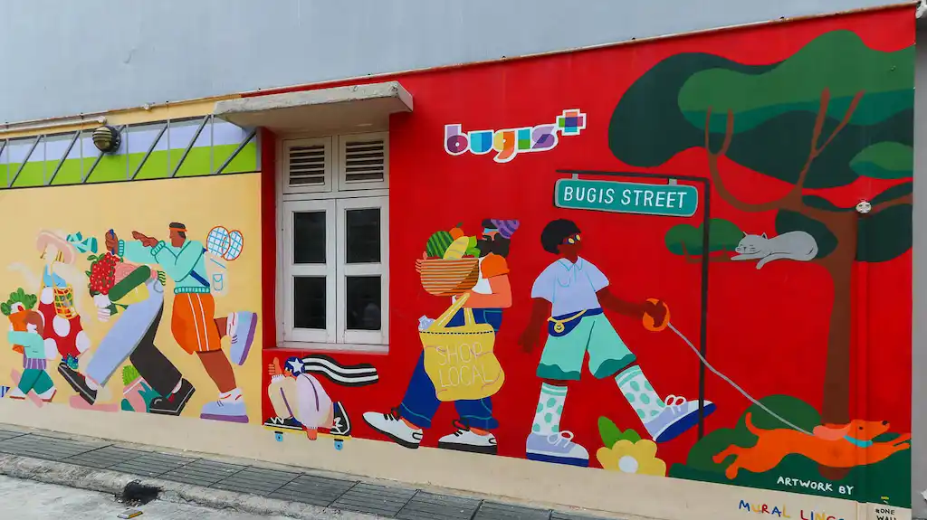 Bugis Street art murals - a peaceful local area with a market in Singapore