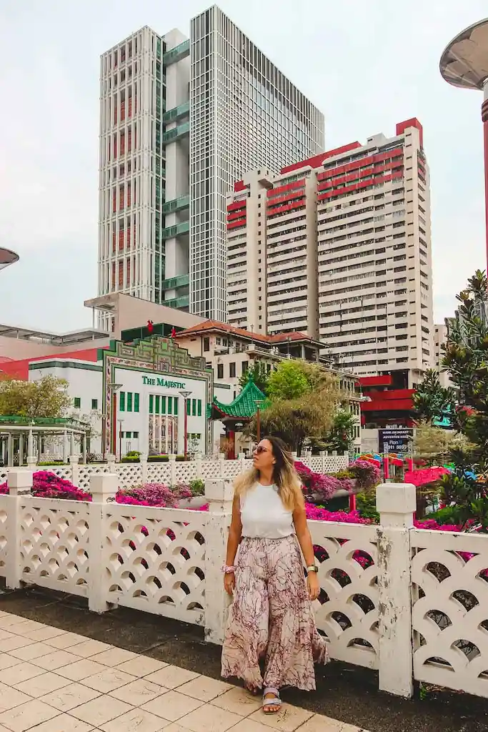 Chinatown bridge and amazing view of Singapore skyline
