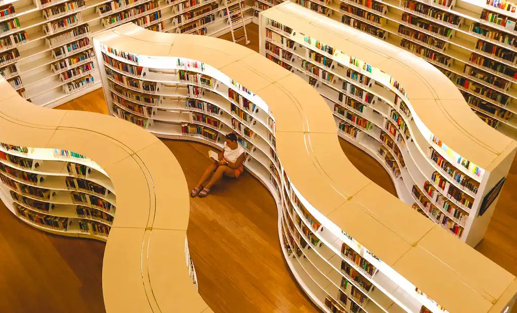 Library at Orchard Bimba reading a book