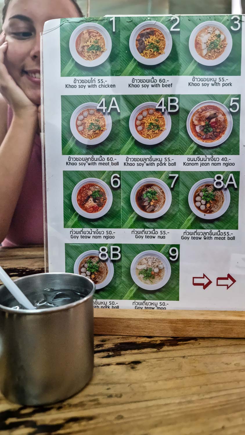 Menu at Khao soi Maesai Michelin Star restaurant in Chiang Mai Menu at Khao Soi Maesai restaurant in Chiang Mai