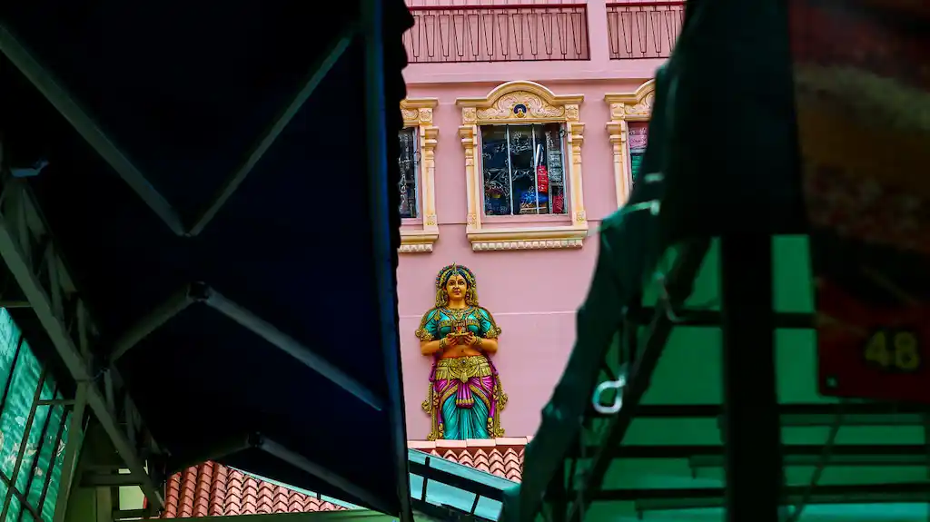 Walking in the market in Little India we spotted many buildings with statues on the facade