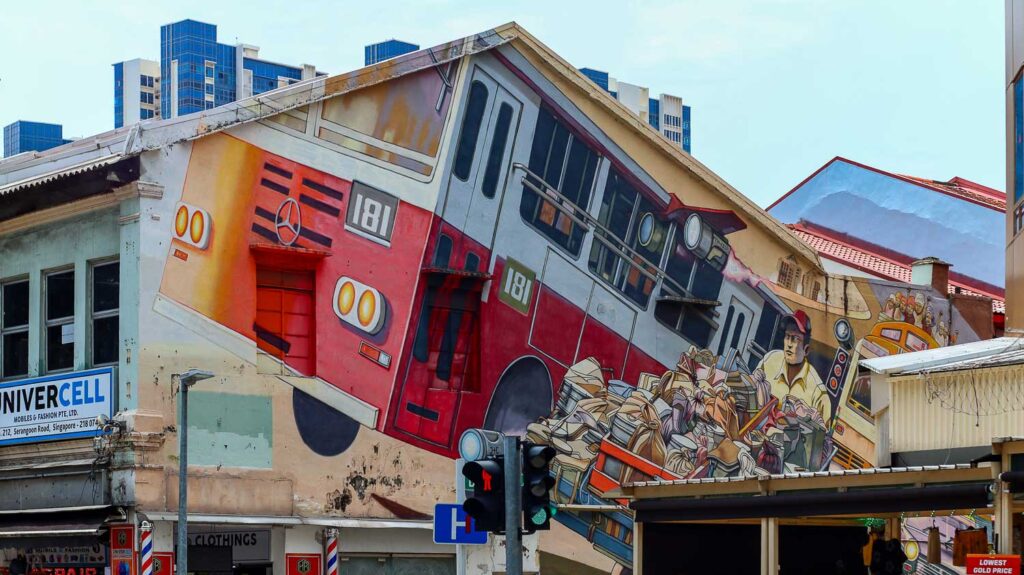Cute train murals in Little India Singapore