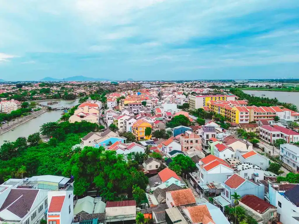View of Hoi An old town from the drone