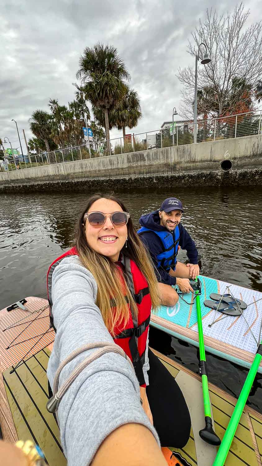 Having fun paddleboarding on the Hillsborough river in Tampa, Florida