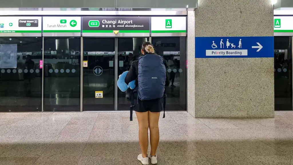 Waiting for the shuttle from Singapore Chiangi Airport to the city centre