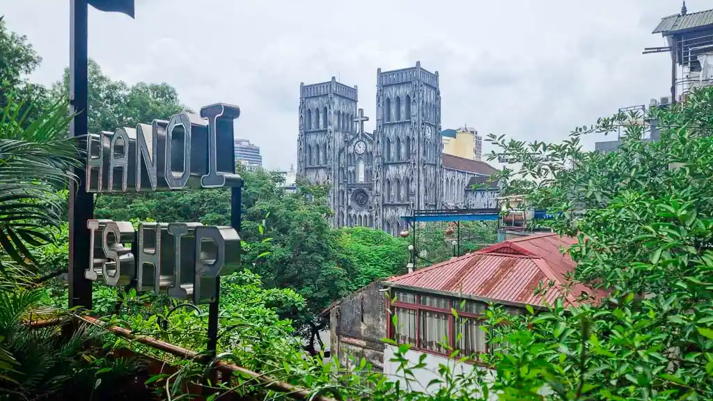 Enjoying the view of Hanoi Cathedral from Hip Hub Cafe