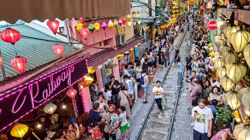 The busy north section of train street Hanoi - This is the section closest to the old town and in cleared within seconds before the train passes.