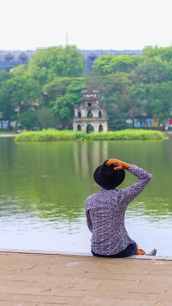 Toti enjoying the view of Hanoi Lake 