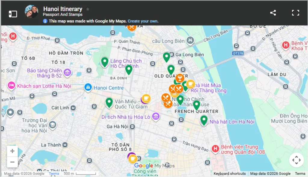 Map of Hanoi with our favourite places and itinerary explained for new comers