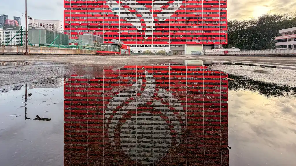 People's park complex during a rainy day and reflection with the water