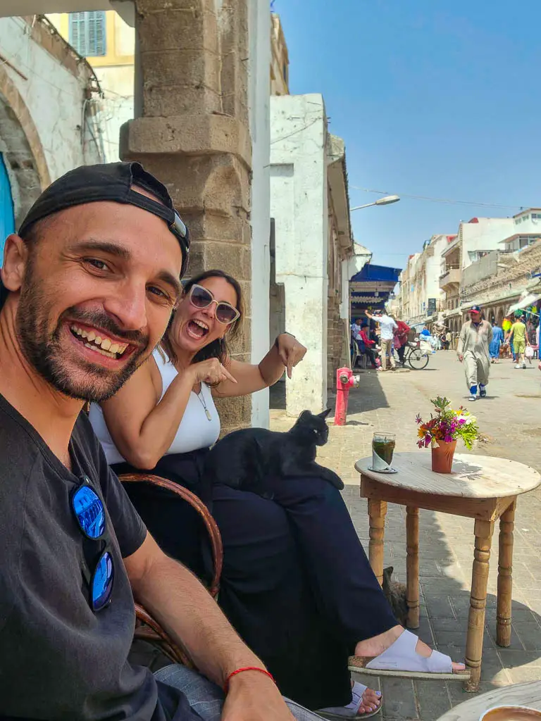 Coffee with a cat in Essaouira souk