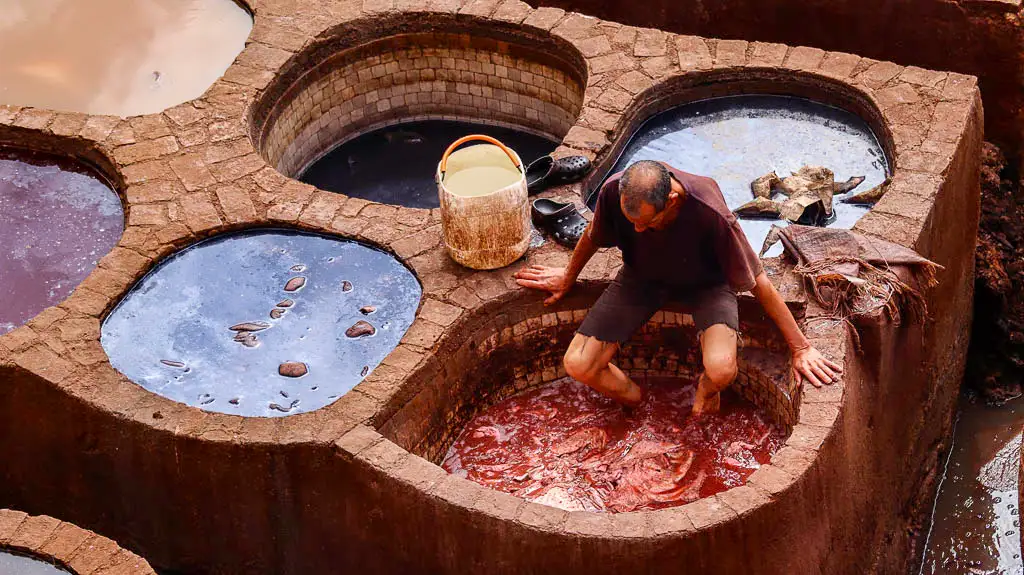 How to visit chouara tannery - Looking at the local worker how they do the leather