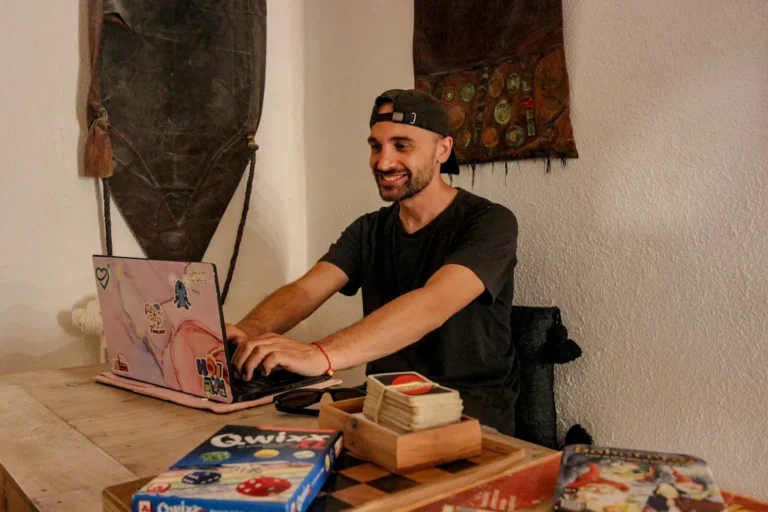Toti working from the communal areas at Riad Baladin