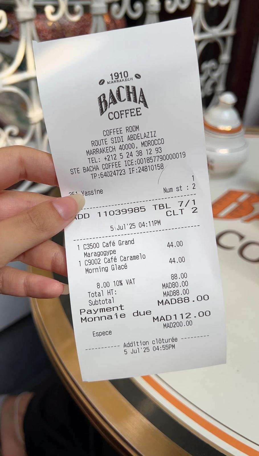 Coffee bill in Bacha Coffee - Receipt of Bacha Coffee review