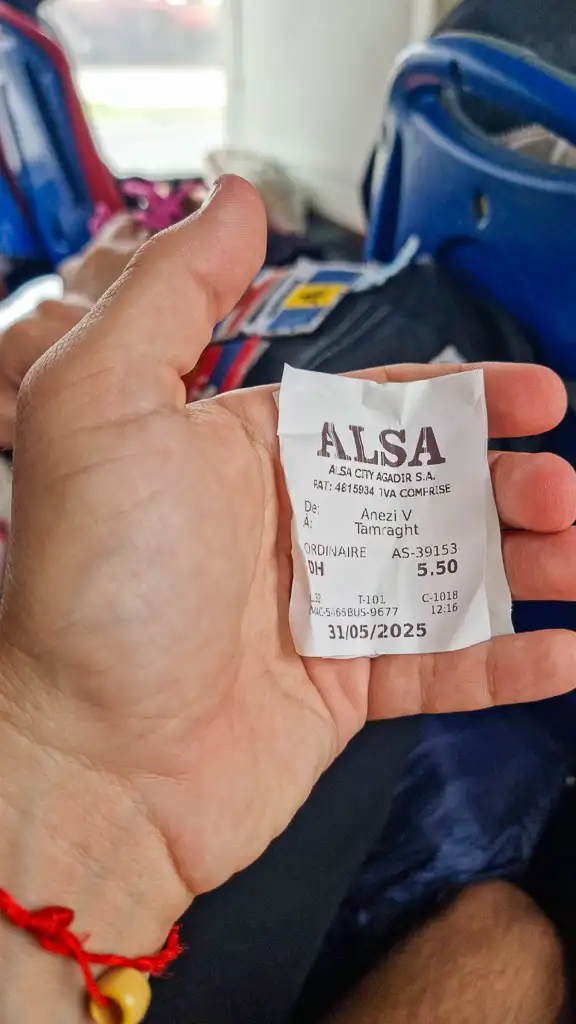 Bus ticket from Agadir to Tamraght Ticket for the bus from Agadir to Tamraght