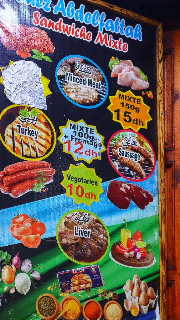The Menu of the mixed sandwich at Chez Abdelfattah shop